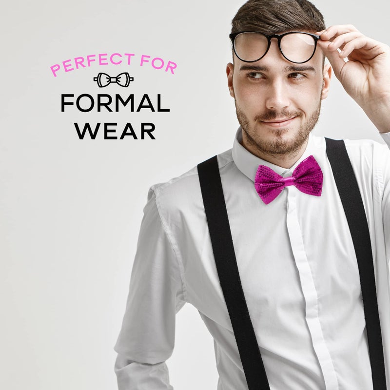 Man of Men Sequin Bow Ties for Men - Pre-tied Adjustable Length Bowtie, Many Colors to Choose From (Hot Pink) - Image 5